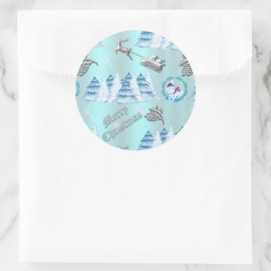 Blue Winter Wonderland Kerstmis Ronde Sticker (Tas)