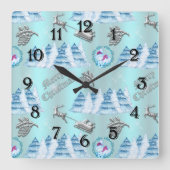 Blue Winter Wonderland Kerstmis Vierkante Klok (Voorkant)