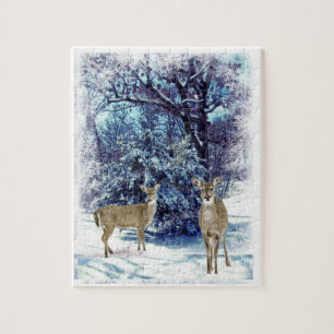 Blue Winter Wonderland met Doe Deer Legpuzzel