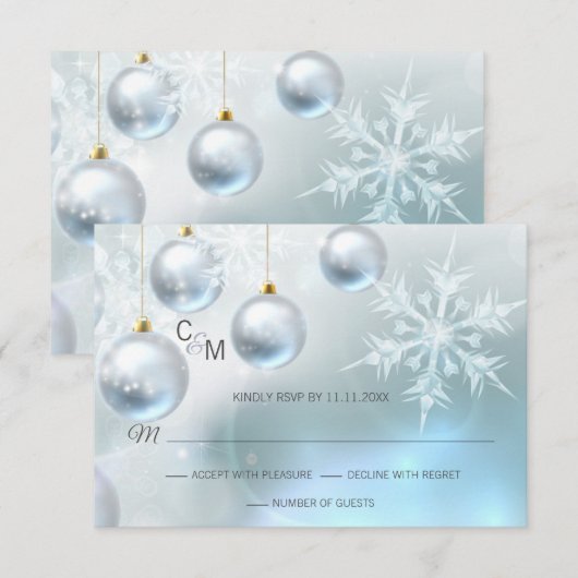Blue Winter Wonderland Snow Scene RSVP Weddenschap (Voorkant / Achterkant)
