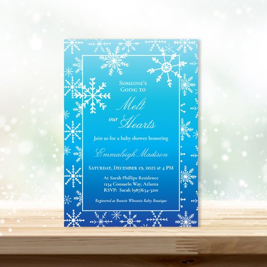 Blue Winter Wonderland Snowflake Baby shower Kaart