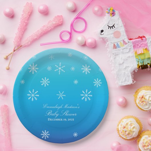 Blue Winter Wonderland Snowflake Baby shower Papieren Bordje (Feest)