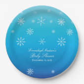 Blue Winter Wonderland Snowflake Baby shower Papieren Bordje (Voorkant)