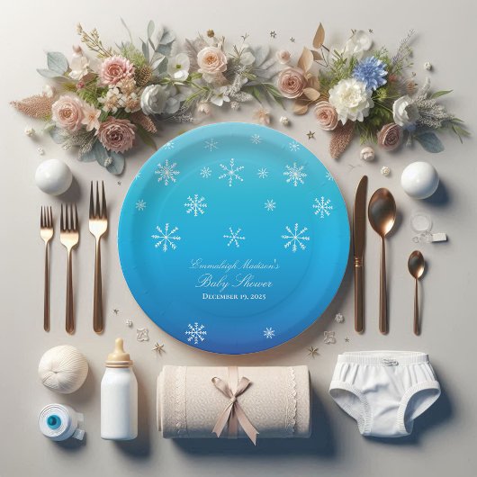 Blue Winter Wonderland Snowflake Baby shower Papieren Bordje