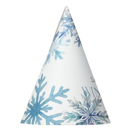 Blue Winter Wonderland Snowflake First Birthday Feesthoedjes (Links)