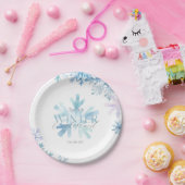 Blue Winter Wonderland Snowflake First Birthday Papieren Bordje (Feest)