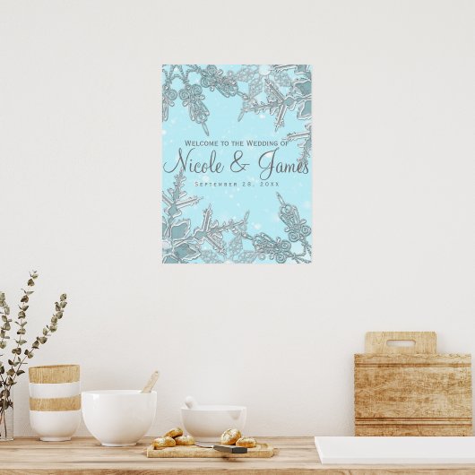 Blue Winter Wonderland Snowflakes Weddenschap Welk Poster (Keuken)