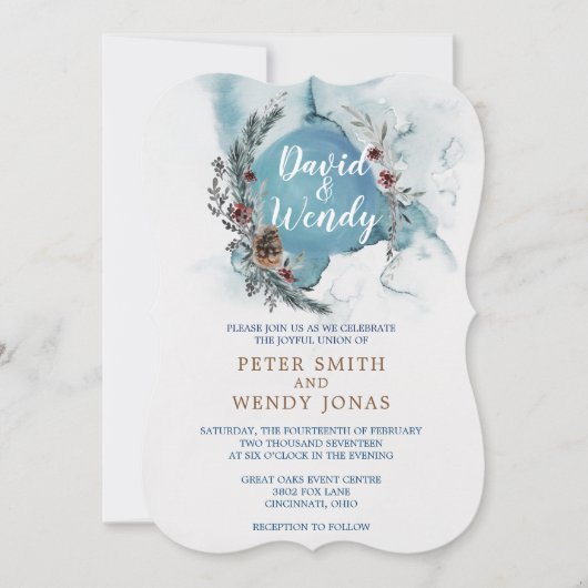 Blue Winter Wonderland Wedding Invitations Kaart (Voorkant)