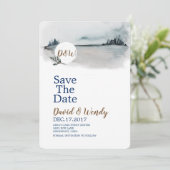 Blue Winter Wonderland Wedding save the date card (Staand voorkant)
