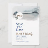 Blue Winter Wonderland Wedding save the date card (Voorkant)