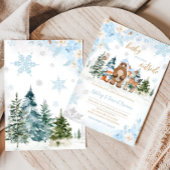 Blue Winter Woodland Animals Baby shower Kaart