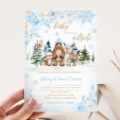 Blue Winter Woodland Animals Baby shower Kaart