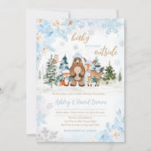 Blue Winter Woodland Animals Baby shower Kaart (Voorkant)
