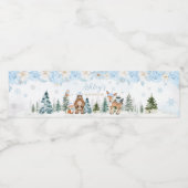 Blue Winter Woodland Animals Baby shower Waterfles Etiket (Enkel label)