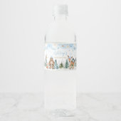 Blue Winter Woodland Animals Baby shower Waterfles Etiket (Voorkant)