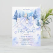Blue Winter Woodland Arctic Animals Baby Sprinkle Kaart (Staand voorkant)