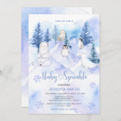 Blue Winter Woodland Arctic Animals Baby Sprinkle Kaart (Voorkant / Achterkant)