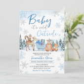 Blue Winter Woodland Baby shower Kaart (Staand voorkant)