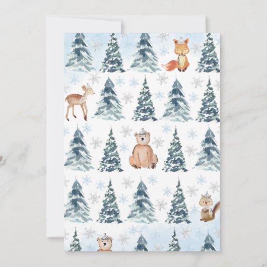 Blue Winter Woodland Baby shower Kaart (Achterkant)