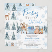 Blue Winter Woodland Baby shower Kaart (Voorkant / Achterkant)