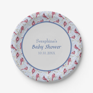 Blue Winter Woodland Cardinaal Birds Baby shower Papieren Bordje