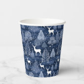Blue Winter Woodland Christmas Reindeer Holiday Papieren Bekers (Achterkant)