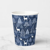 Blue Winter Woodland Christmas Reindeer Holiday Papieren Bekers (Links)