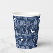 Blue Winter Woodland Christmas Reindeer Holiday Papieren Bekers (Rechts)