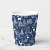 Blue Winter Woodland Christmas Reindeer Holiday Papieren Bekers (Voorkant)