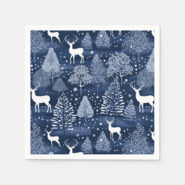 Blue Winter Woodland Christmas Reindeer Holiday Servet
