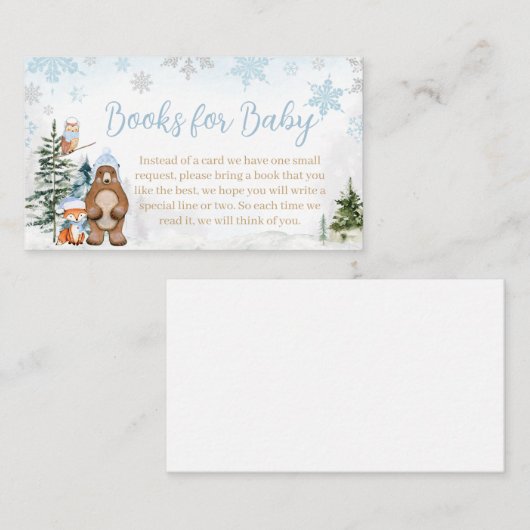 Blue Winter Woodland Dieren Boeken voor Baby Informatiekaartje (Voorkant / Achterkant)