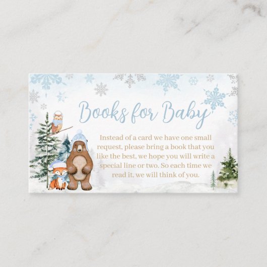 Blue Winter Woodland Dieren Boeken voor Baby Informatiekaartje (Voorkant)