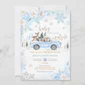 Blue Winter Woodland Truck Baby shower Kaart (Voorkant)
