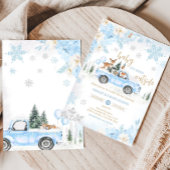 Blue Winter Woodland Truck Baby shower Kaart