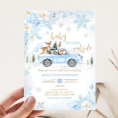 Blue Winter Woodland Truck Baby shower Kaart