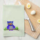 Blue Wise Owl Theedoek (Quarter Fold)