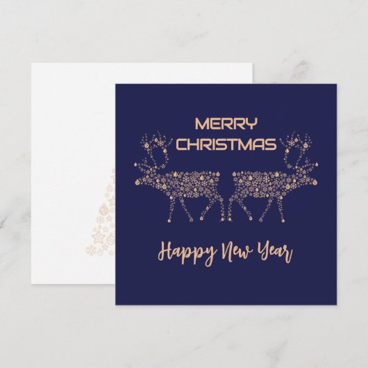 Blue wish card Merry Christmas new year reindeer Feestdagenkaart (Voorkant / Achterkant)
