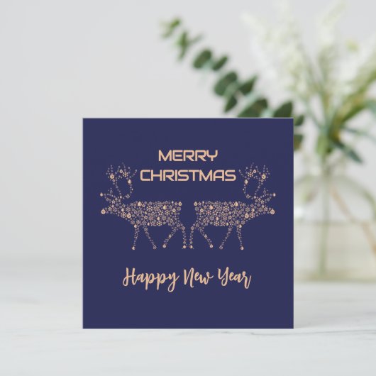 Blue wish card Merry Christmas new year reindeer Feestdagenkaart (Staand voorkant)