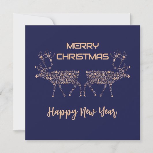 Blue wish card Merry Christmas new year reindeer Feestdagenkaart (Voorkant)