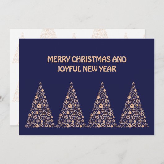 Blue wish card New Year with tree Christmas Feestdagenkaart (Voorkant / Achterkant)