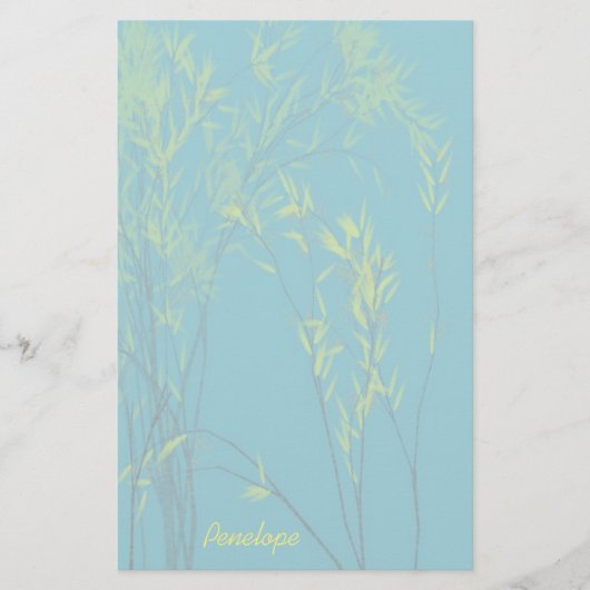 Blue Wispy Trees with Yellow Leaves Voeg Jouw name Briefpapier (Voorkant)