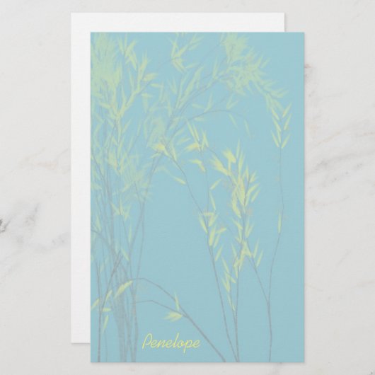 Blue Wispy Trees with Yellow Leaves Voeg Jouw name Briefpapier (Voorkant / Achterkant)