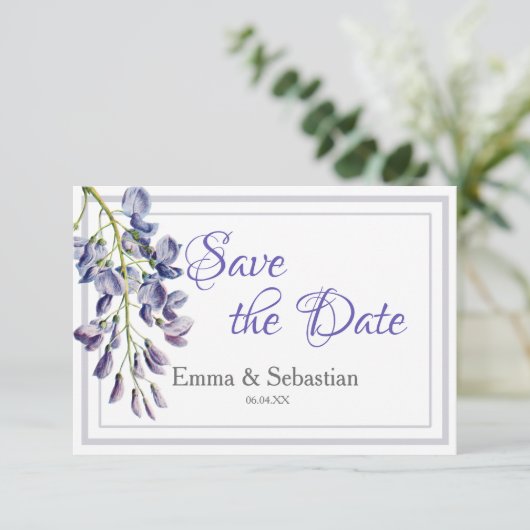 Blue Wisteria Save the Date Kaart (Staand voorkant)