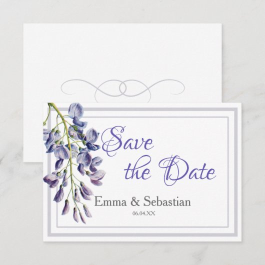 Blue Wisteria Save the Date Kaart (Voorkant / Achterkant)