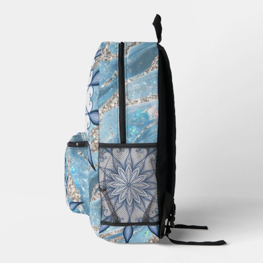 Blue Witchy Floral Mandala Jouw namen toevoegen Bedrukte Rugzak