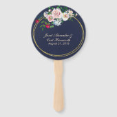 Blue with Floral Lijst Wedding Programme Fan Handwaaier (Achterkant)
