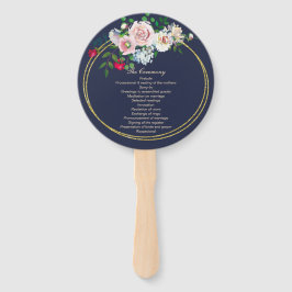 Blue with Floral Lijst Wedding Programme Fan Handwaaier