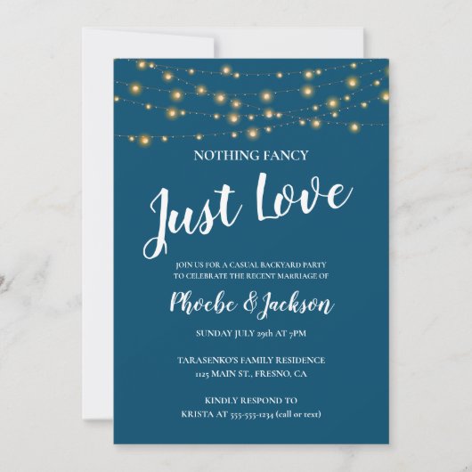 Blue with String Lights Wedding Elopement Party Kaart (Voorkant)