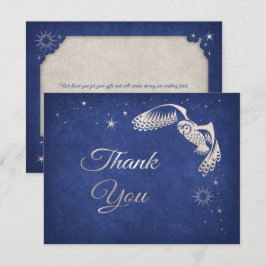 Blue Wizard Owl Stars Magic Wedding Bedankkaart