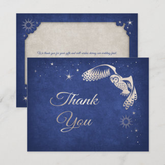 Blue Wizard Owl Stars Magic Wedding Bedankkaart